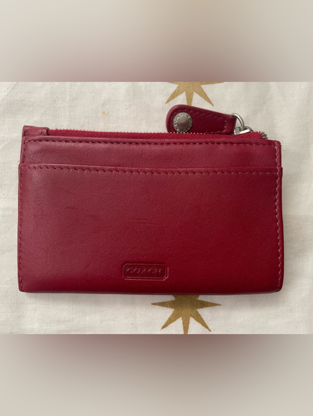 Vintage Coach Red Leather Card Holder Coin Purse Wallet Keychain